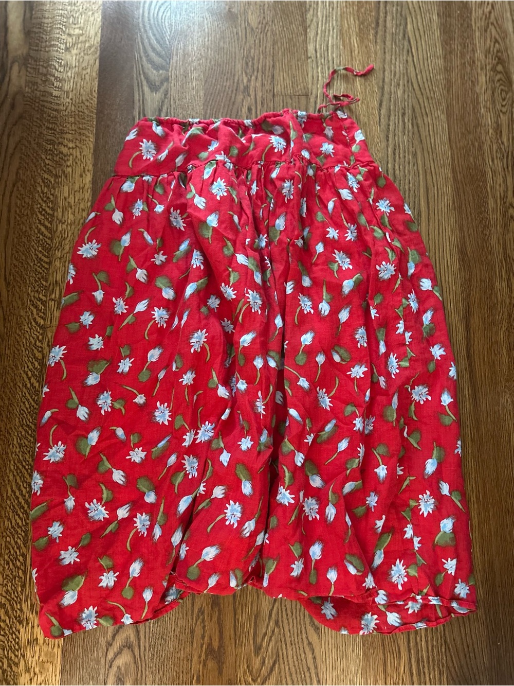 J. Crew Ramie Red Floral Midi Skirt